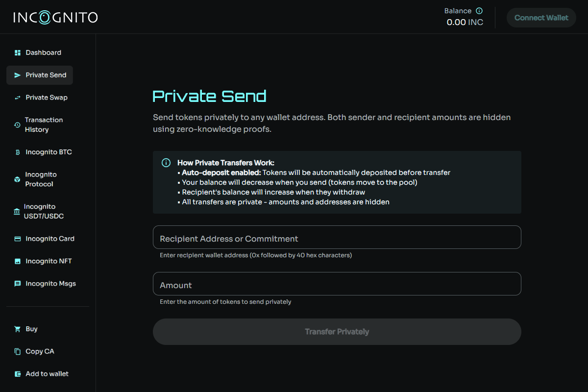 Incognito Private Send dApp